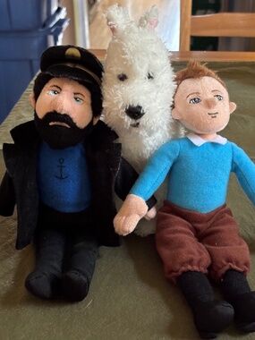 "Adventures of Tintin" Ty Beanie Babies: Tintin, Snowy & Captain Haddock. EUC.